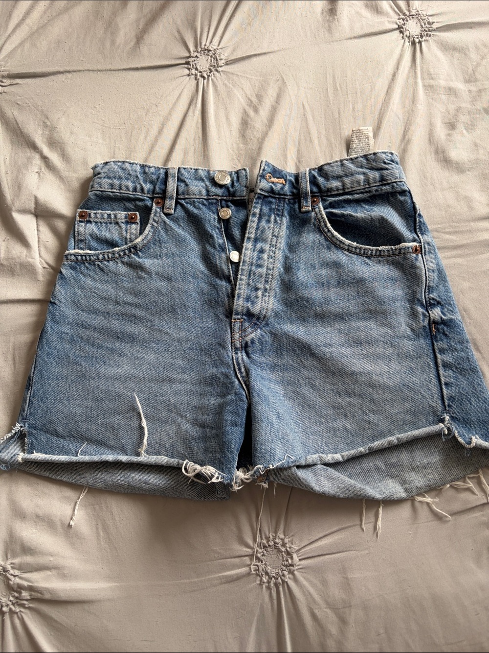 High-Waist Blue Denim Shorts - multi button